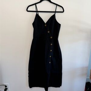 Abercrombie & Fitch Black Midi Dress with Button Detail